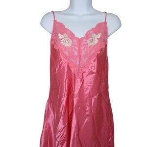 Vintage Wendy Ann Slip Nightgown M Pink Lace Knee Length USA Made